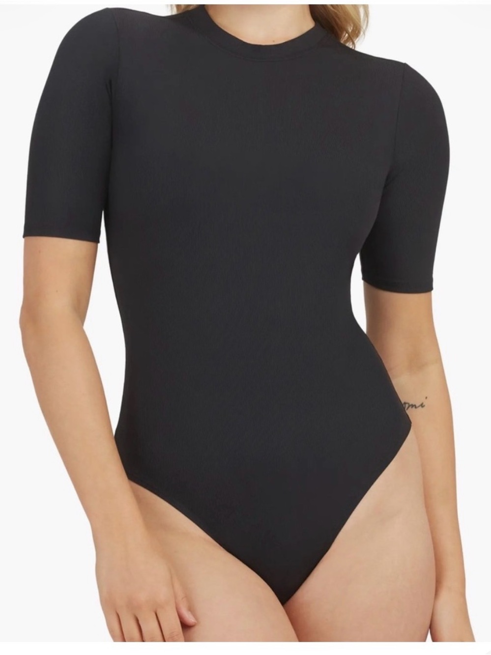 Spanx crewneck ribbed Black Short-Sleeve Bodysuit